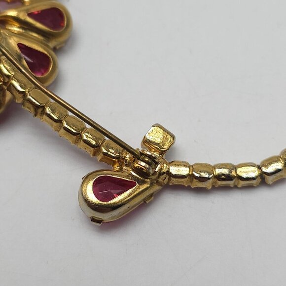 Vintage Juliana Pink Rhinestone Flower Brooch Pin Gold Tone Open Backing 3.5in - Picture 4 of 5